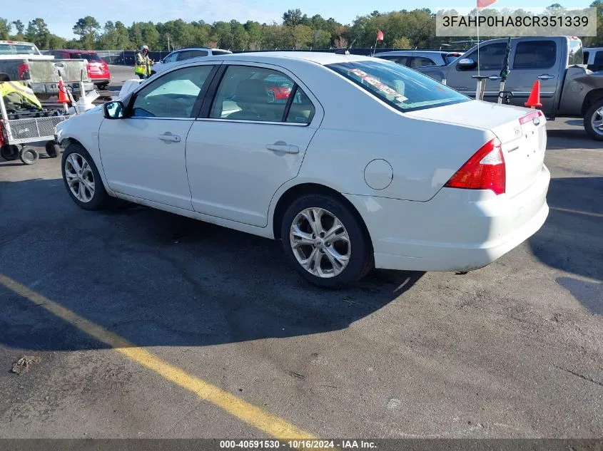 2012 Ford Fusion Se VIN: 3FAHP0HA8CR351339 Lot: 40591530