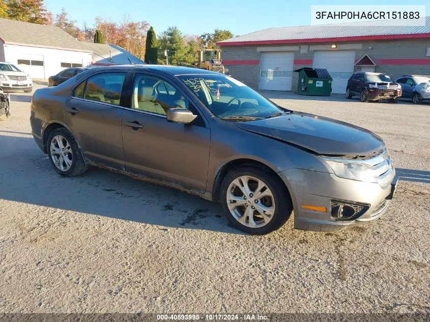 2012 Ford Fusion Se VIN: 3FAHP0HA6CR151883 Lot: 40593995