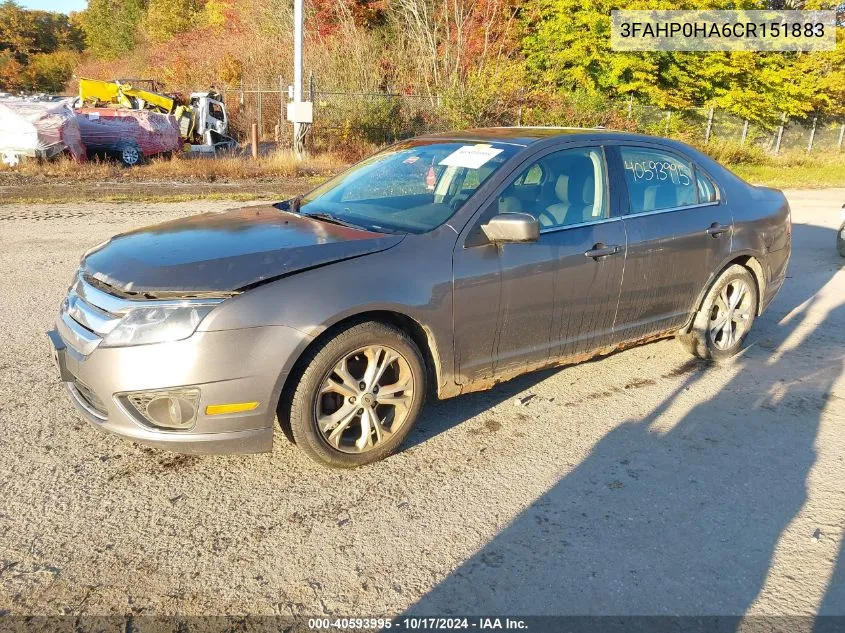 2012 Ford Fusion Se VIN: 3FAHP0HA6CR151883 Lot: 40593995