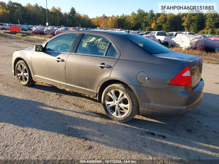 2012 Ford Fusion Se VIN: 3FAHP0HA6CR151883 Lot: 40593995