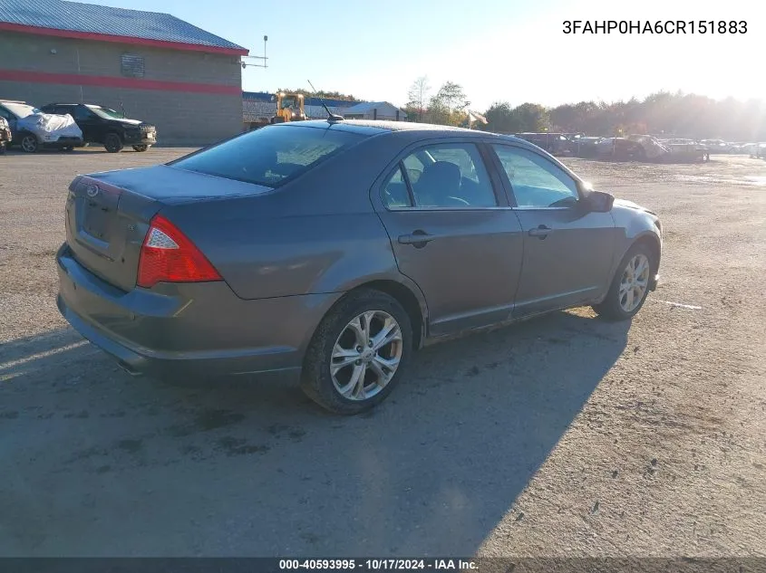 2012 Ford Fusion Se VIN: 3FAHP0HA6CR151883 Lot: 40593995