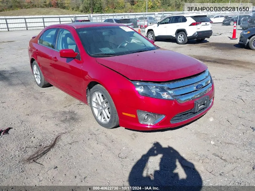 2012 Ford Fusion Sel VIN: 3FAHP0CG3CR281650 Lot: 40622730