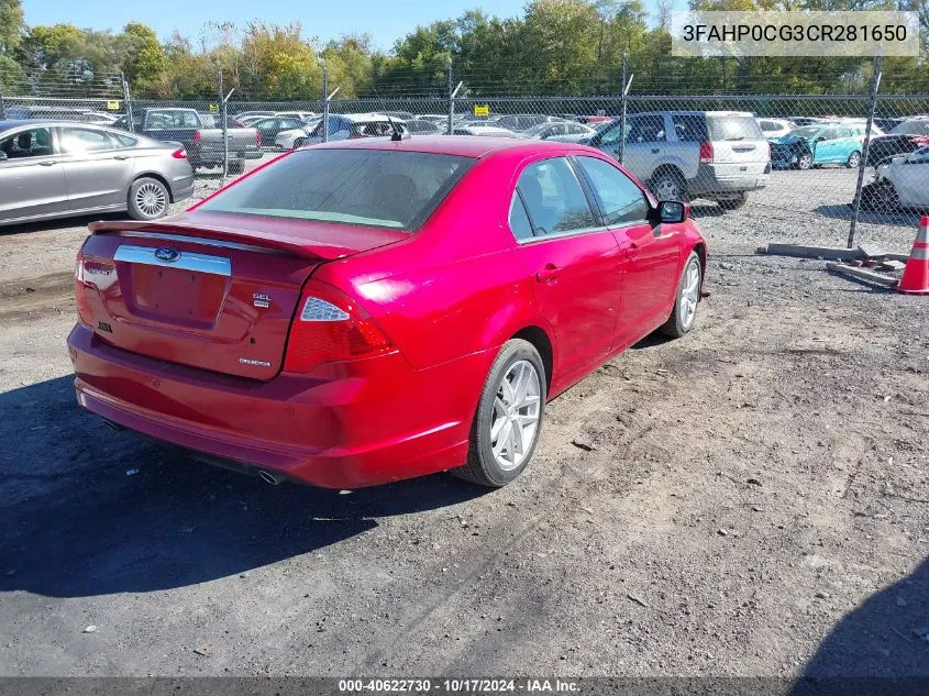 2012 Ford Fusion Sel VIN: 3FAHP0CG3CR281650 Lot: 40622730