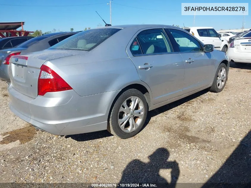 2012 Ford Fusion Se VIN: 3FAHP0HA5CR428278 Lot: 40628576