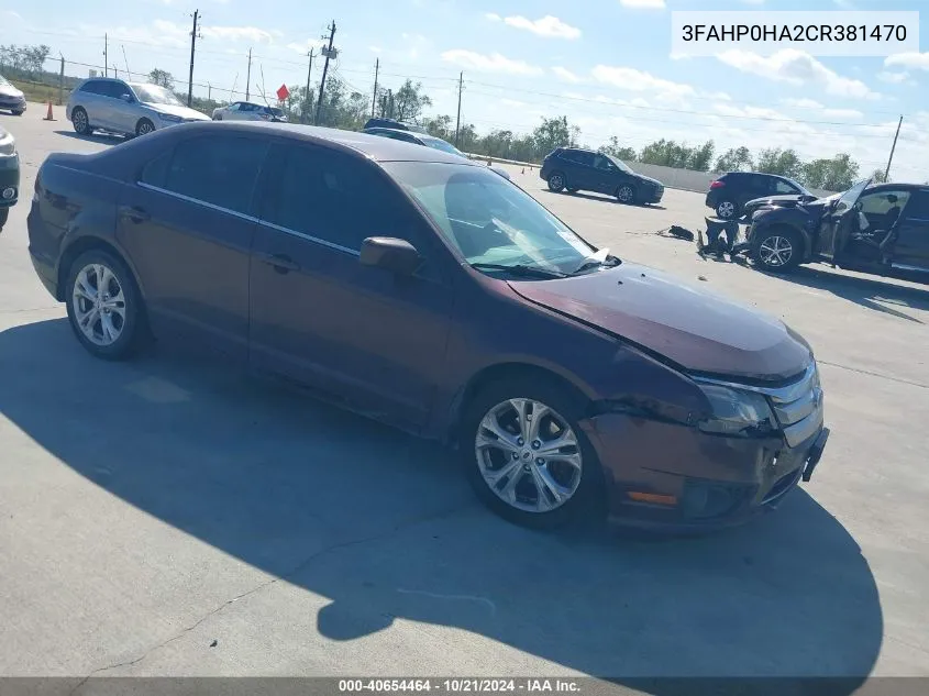 2012 Ford Fusion Se VIN: 3FAHP0HA2CR381470 Lot: 40654464