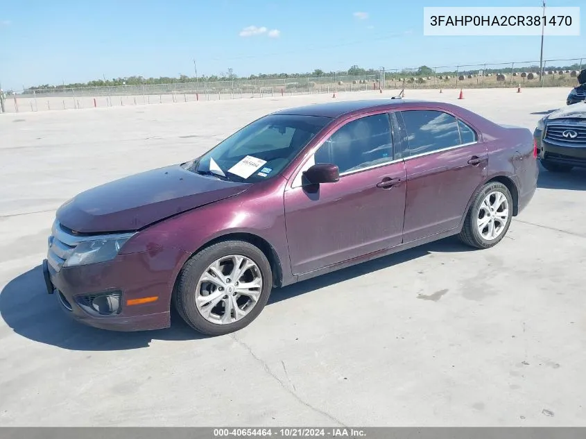 3FAHP0HA2CR381470 2012 Ford Fusion Se