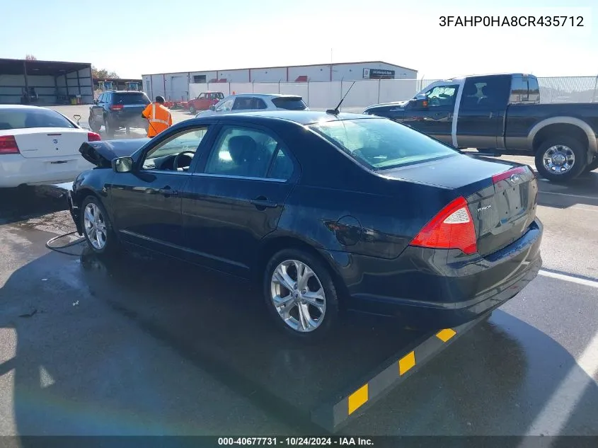 2012 Ford Fusion Se VIN: 3FAHP0HA8CR435712 Lot: 40677731