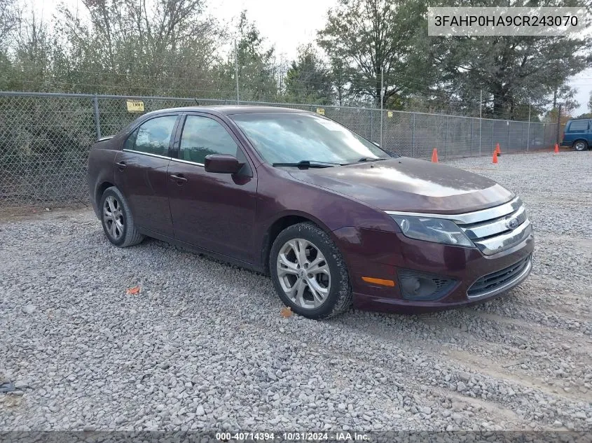 2012 Ford Fusion Se VIN: 3FAHP0HA9CR243070 Lot: 40714394