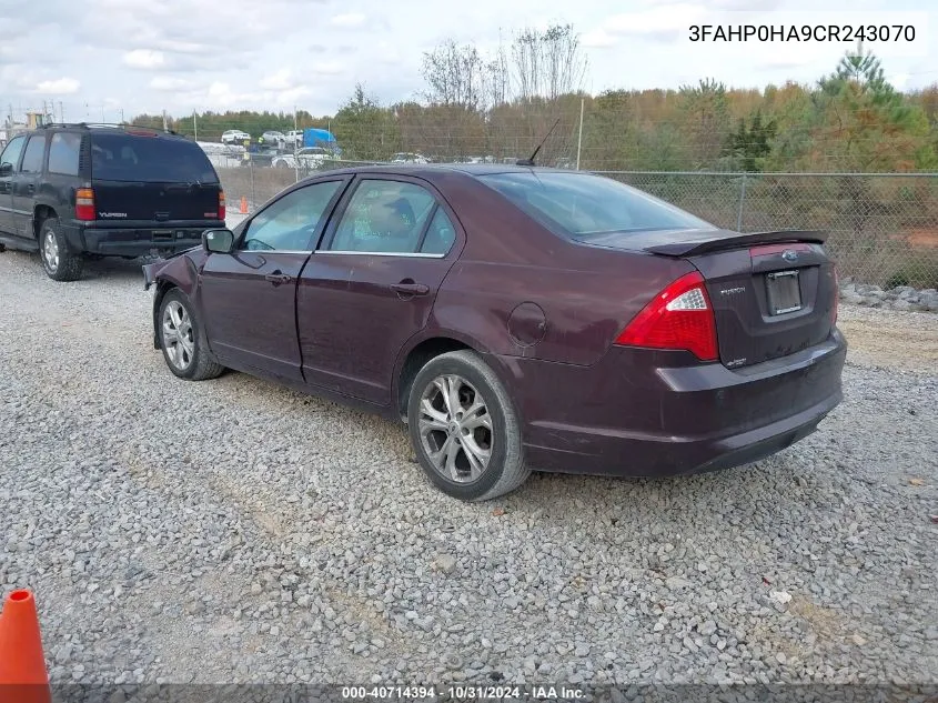 2012 Ford Fusion Se VIN: 3FAHP0HA9CR243070 Lot: 40714394