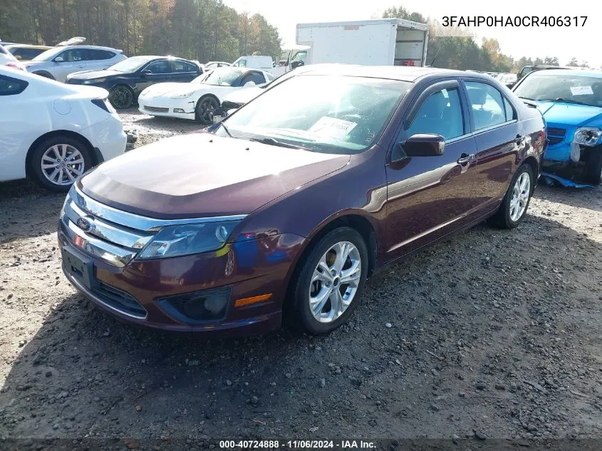 3FAHP0HA0CR406317 2012 Ford Fusion Se