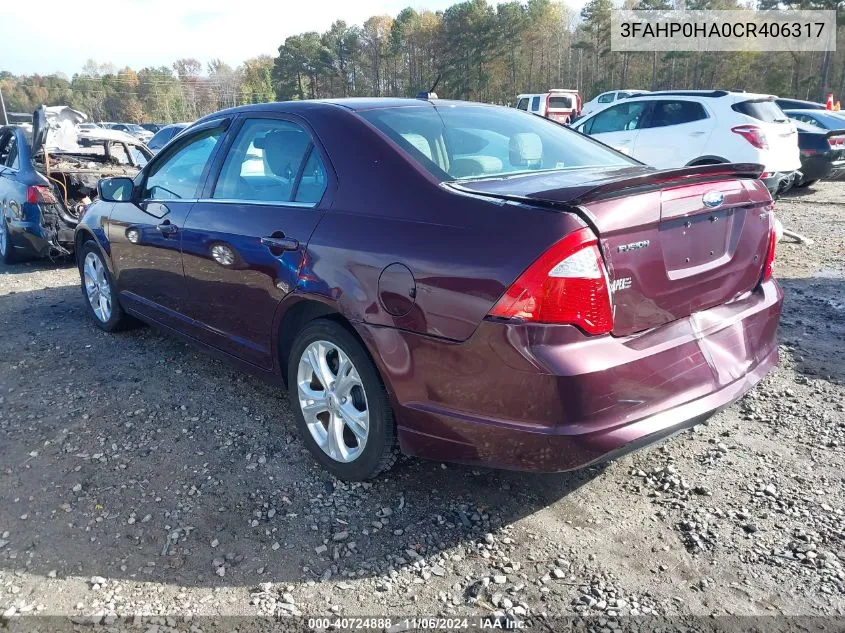 3FAHP0HA0CR406317 2012 Ford Fusion Se