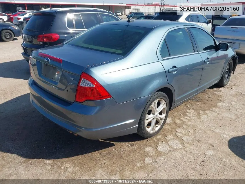 2012 Ford Fusion Se VIN: 3FAHP0HA7CR205160 Lot: 40739567