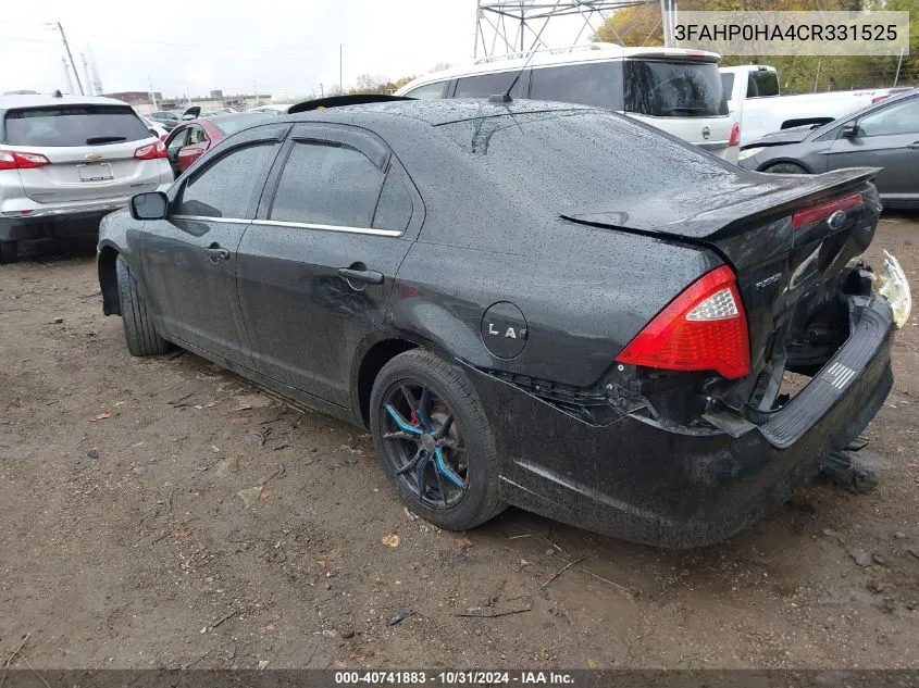 2012 Ford Fusion Se VIN: 3FAHP0HA4CR331525 Lot: 40741883