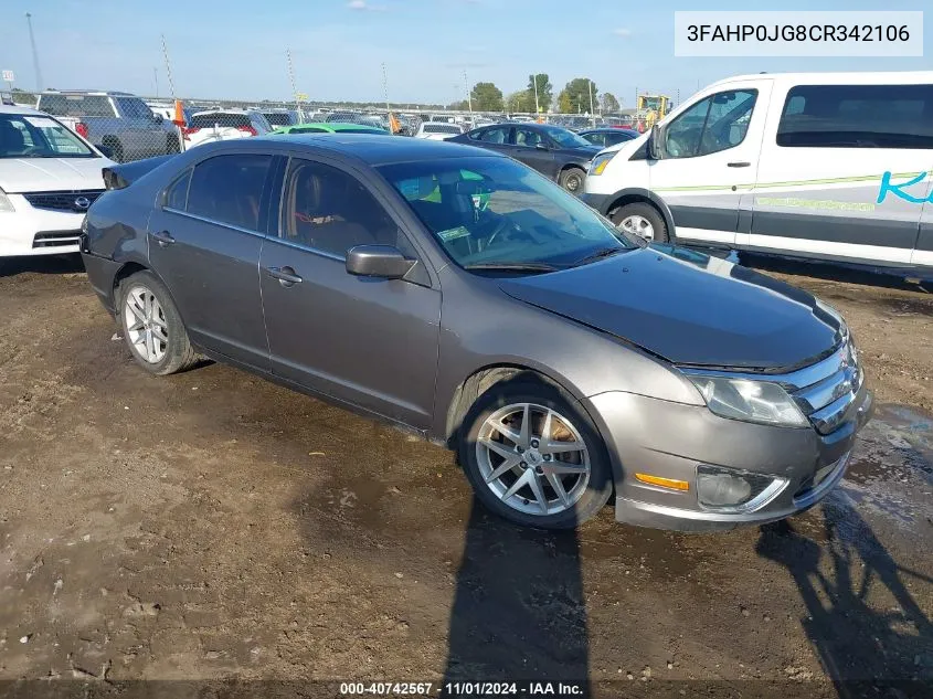 2012 Ford Fusion Sel VIN: 3FAHP0JG8CR342106 Lot: 40742567