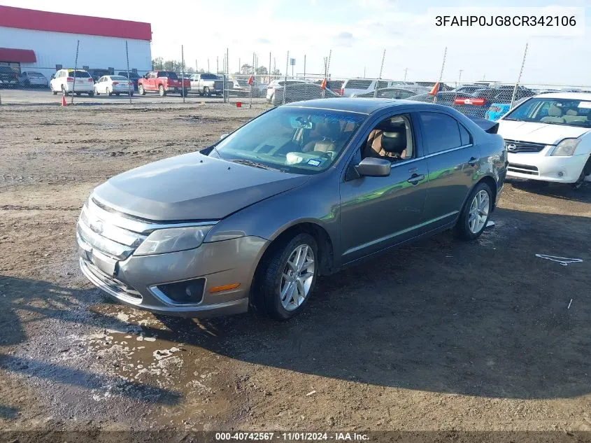 2012 Ford Fusion Sel VIN: 3FAHP0JG8CR342106 Lot: 40742567