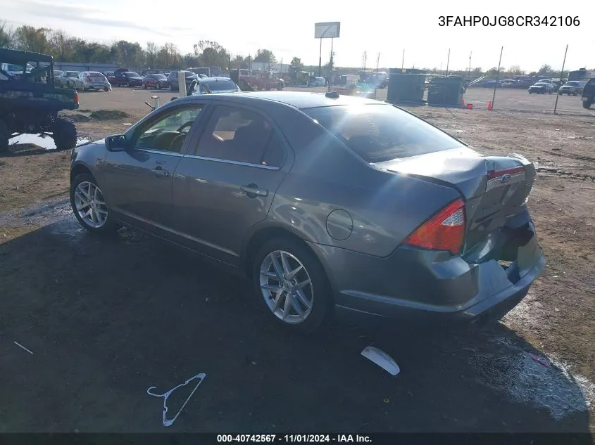 2012 Ford Fusion Sel VIN: 3FAHP0JG8CR342106 Lot: 40742567