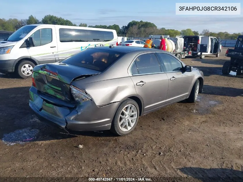 2012 Ford Fusion Sel VIN: 3FAHP0JG8CR342106 Lot: 40742567