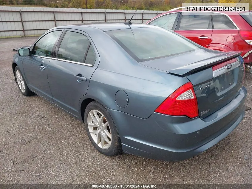 2012 Ford Fusion Sel VIN: 3FAHP0CG3CR394501 Lot: 40746060