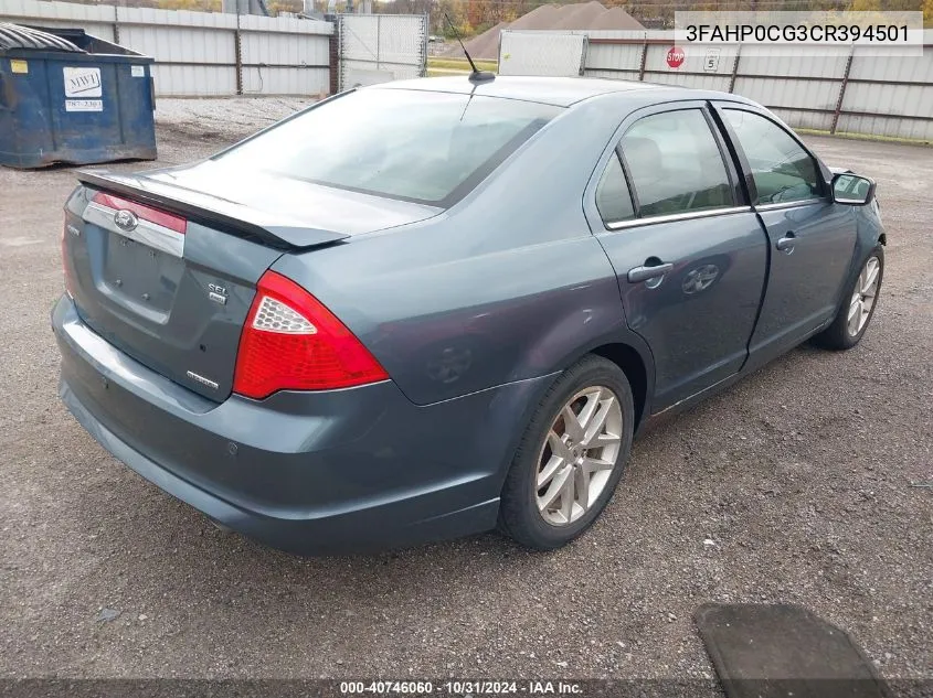 2012 Ford Fusion Sel VIN: 3FAHP0CG3CR394501 Lot: 40746060