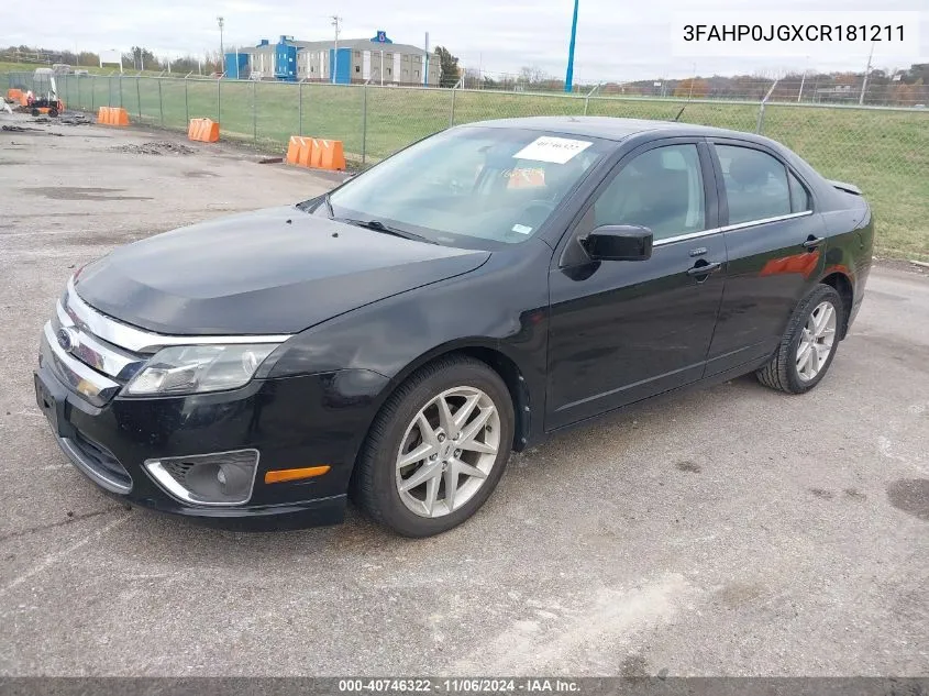 2012 Ford Fusion Sel VIN: 3FAHP0JGXCR181211 Lot: 40746322