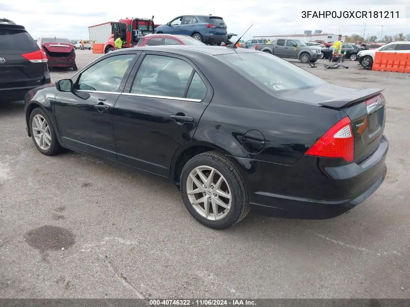 2012 Ford Fusion Sel VIN: 3FAHP0JGXCR181211 Lot: 40746322