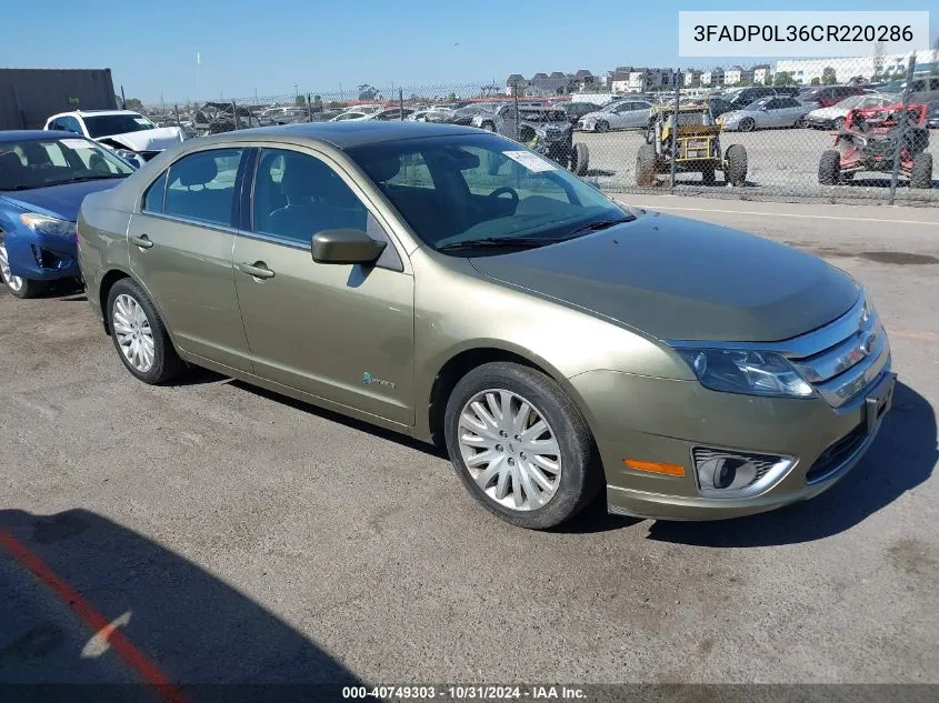 2012 Ford Fusion Hybrid VIN: 3FADP0L36CR220286 Lot: 40749303