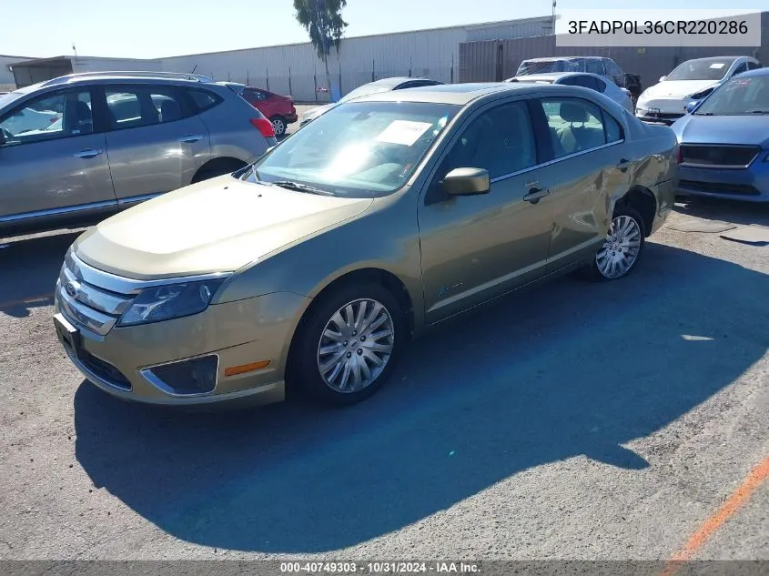 2012 Ford Fusion Hybrid VIN: 3FADP0L36CR220286 Lot: 40749303