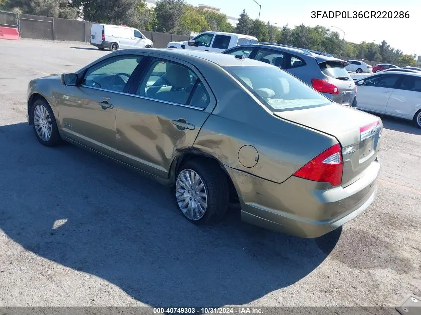 2012 Ford Fusion Hybrid VIN: 3FADP0L36CR220286 Lot: 40749303