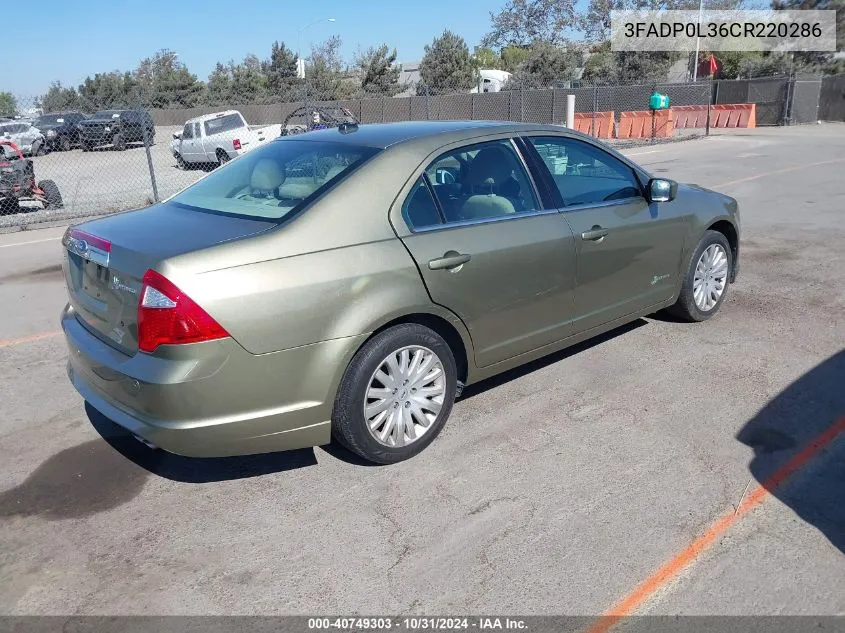 2012 Ford Fusion Hybrid VIN: 3FADP0L36CR220286 Lot: 40749303