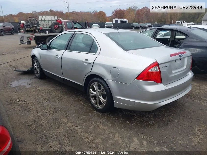 2012 Ford Fusion Se VIN: 3FAHP0HA1CR228949 Lot: 40750824