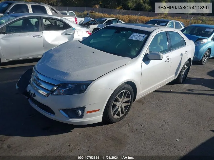 2012 Ford Fusion Sel VIN: 3FAHP0JA8CR411890 Lot: 40753894