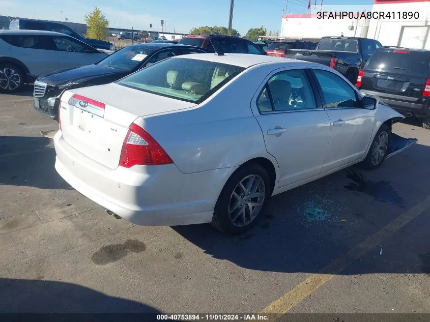 2012 Ford Fusion Sel VIN: 3FAHP0JA8CR411890 Lot: 40753894