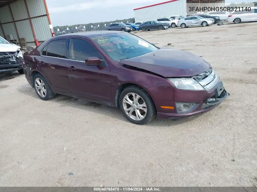 2012 Ford Fusion Se VIN: 3FAHP0HG5CR321140 Lot: 40765470