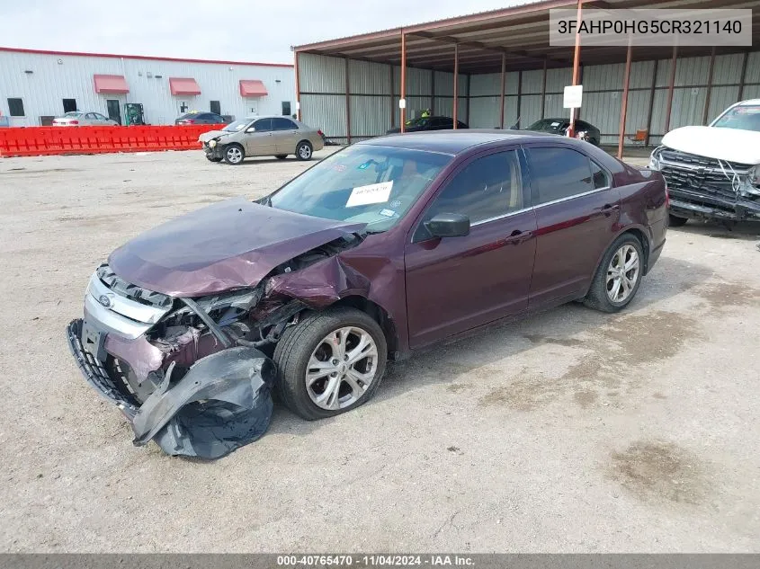 2012 Ford Fusion Se VIN: 3FAHP0HG5CR321140 Lot: 40765470