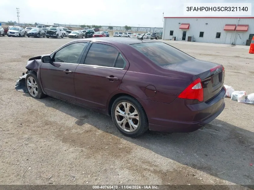 2012 Ford Fusion Se VIN: 3FAHP0HG5CR321140 Lot: 40765470