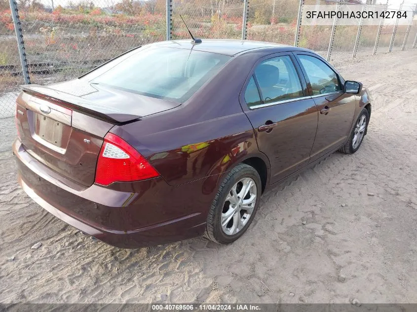 2012 Ford Fusion Se VIN: 3FAHP0HA3CR142784 Lot: 40769506