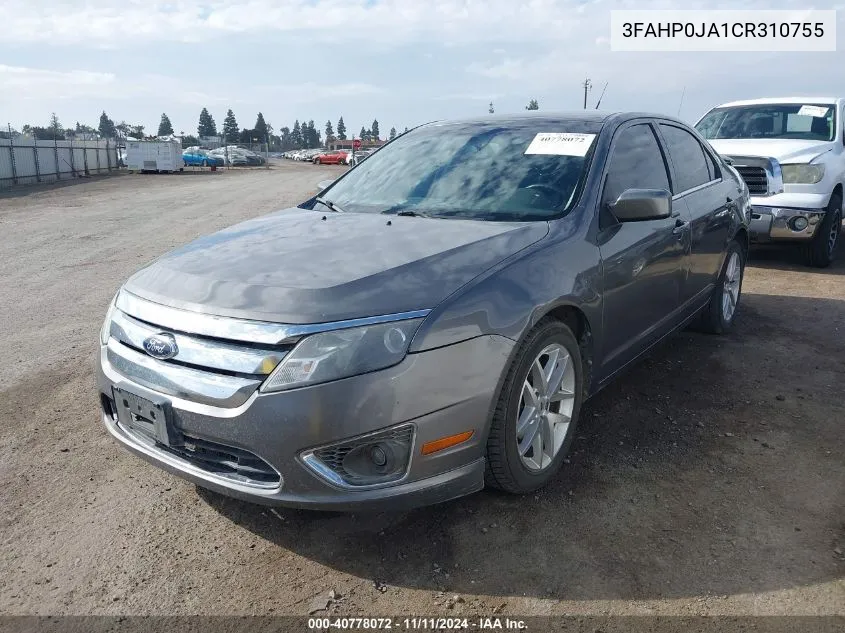 2012 Ford Fusion Sel VIN: 3FAHP0JA1CR310755 Lot: 40778072