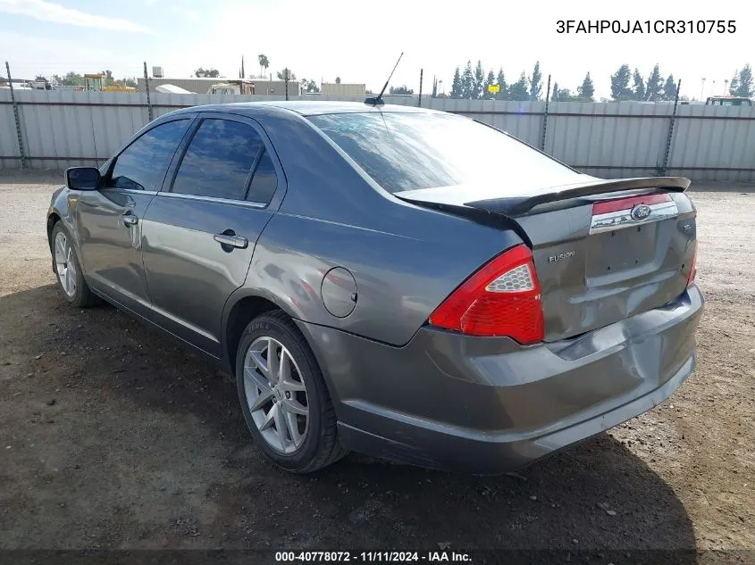 2012 Ford Fusion Sel VIN: 3FAHP0JA1CR310755 Lot: 40778072