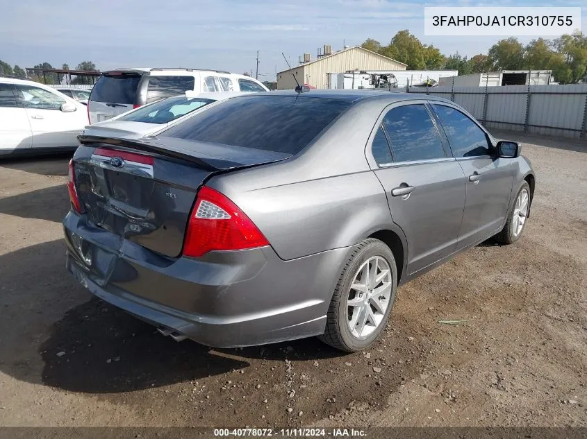 2012 Ford Fusion Sel VIN: 3FAHP0JA1CR310755 Lot: 40778072