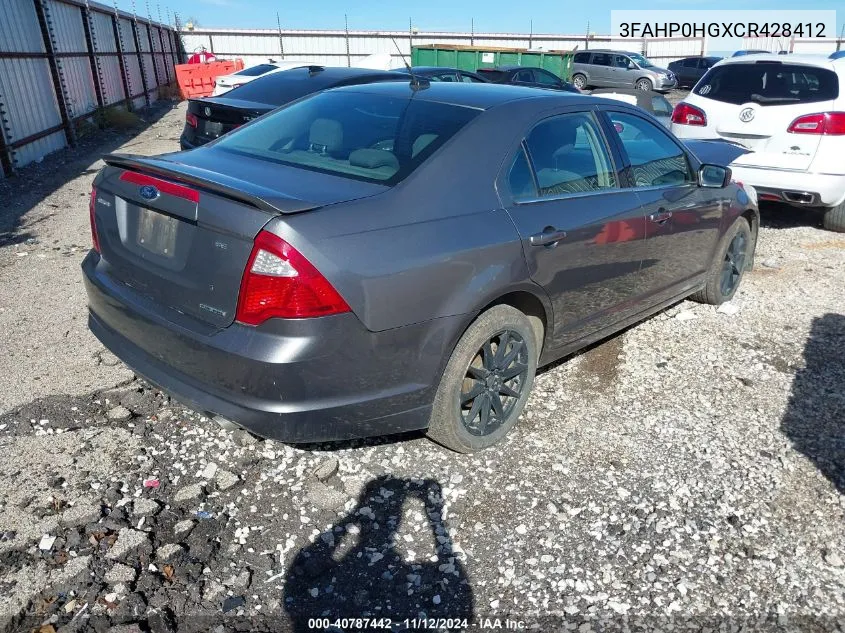 2012 Ford Fusion Se VIN: 3FAHP0HGXCR428412 Lot: 40787442