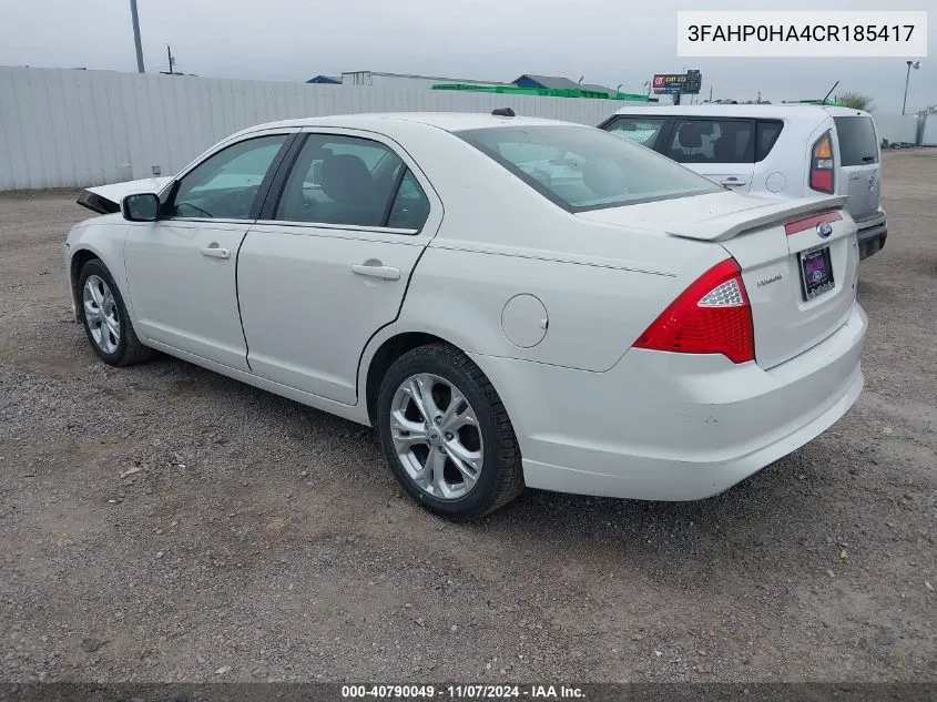 2012 Ford Fusion Se VIN: 3FAHP0HA4CR185417 Lot: 40790049