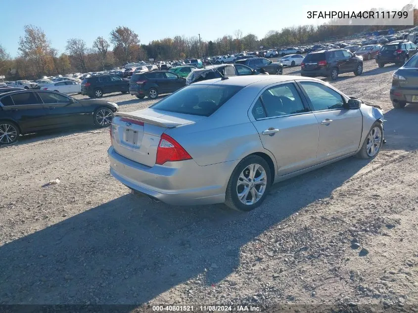 2012 Ford Fusion Se VIN: 3FAHP0HA4CR111799 Lot: 40801521