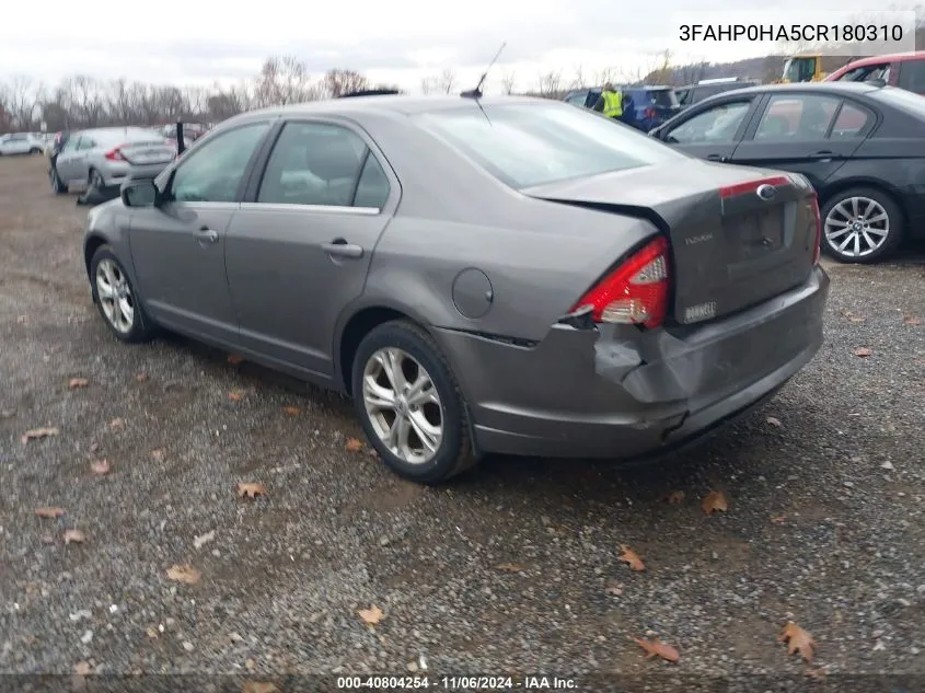 2012 Ford Fusion Se VIN: 3FAHP0HA5CR180310 Lot: 40804254