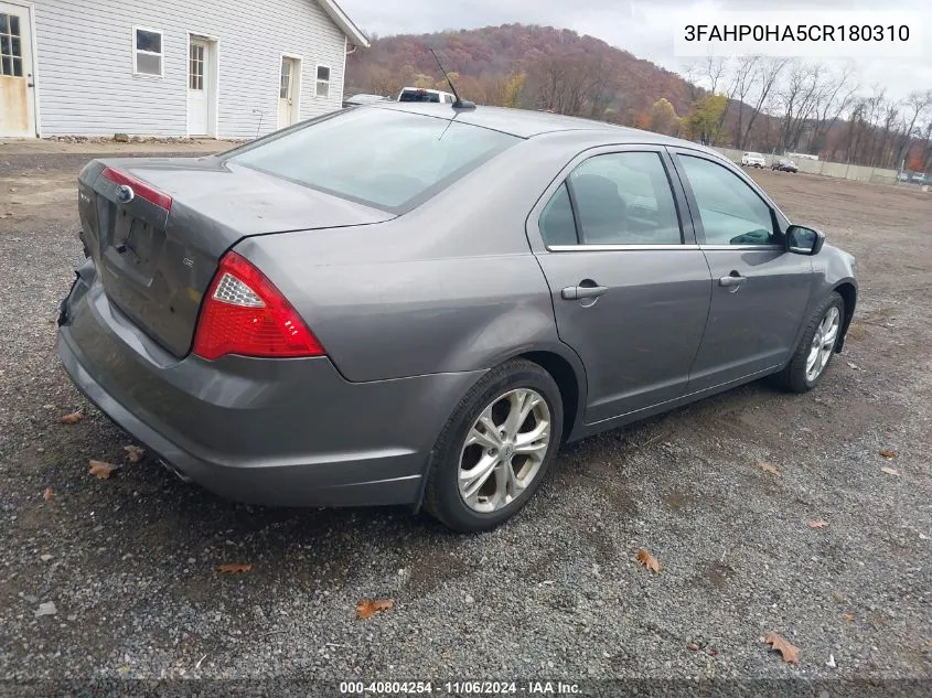 2012 Ford Fusion Se VIN: 3FAHP0HA5CR180310 Lot: 40804254