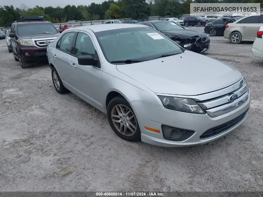 2012 Ford Fusion S VIN: 3FAHP0GA9CR118653 Lot: 40805014