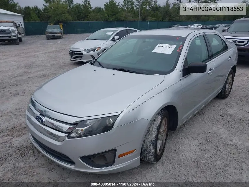 2012 Ford Fusion S VIN: 3FAHP0GA9CR118653 Lot: 40805014