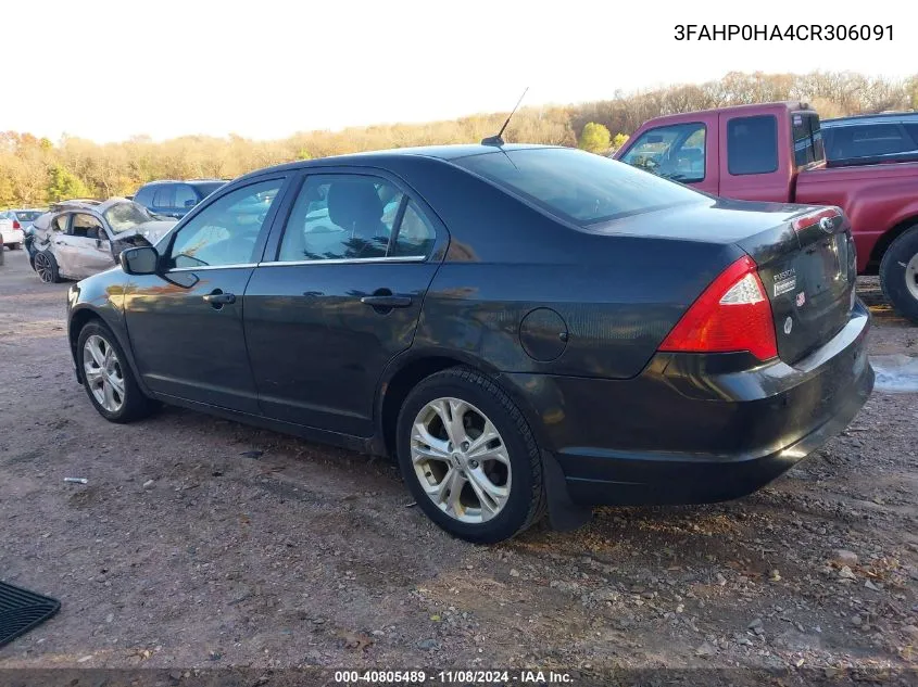 2012 Ford Fusion Se VIN: 3FAHP0HA4CR306091 Lot: 40805489