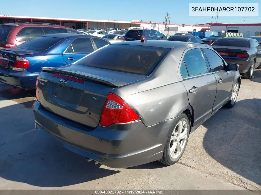 2012 Ford Fusion Se VIN: 3FAHP0HA9CR107702 Lot: 40822792