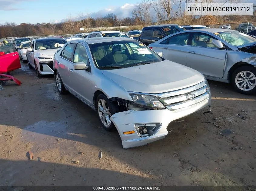 2012 Ford Fusion Se VIN: 3FAHP0HA3CR191712 Lot: 40822866