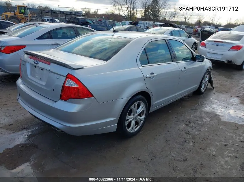 2012 Ford Fusion Se VIN: 3FAHP0HA3CR191712 Lot: 40822866